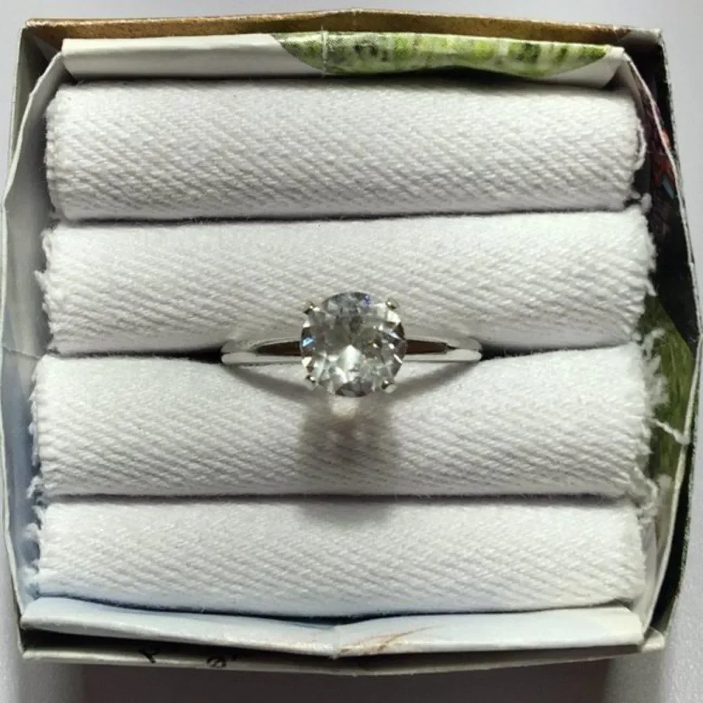 Vintage Engagement Ring Size 6.5 Simulated Diamond Silver Tone Band